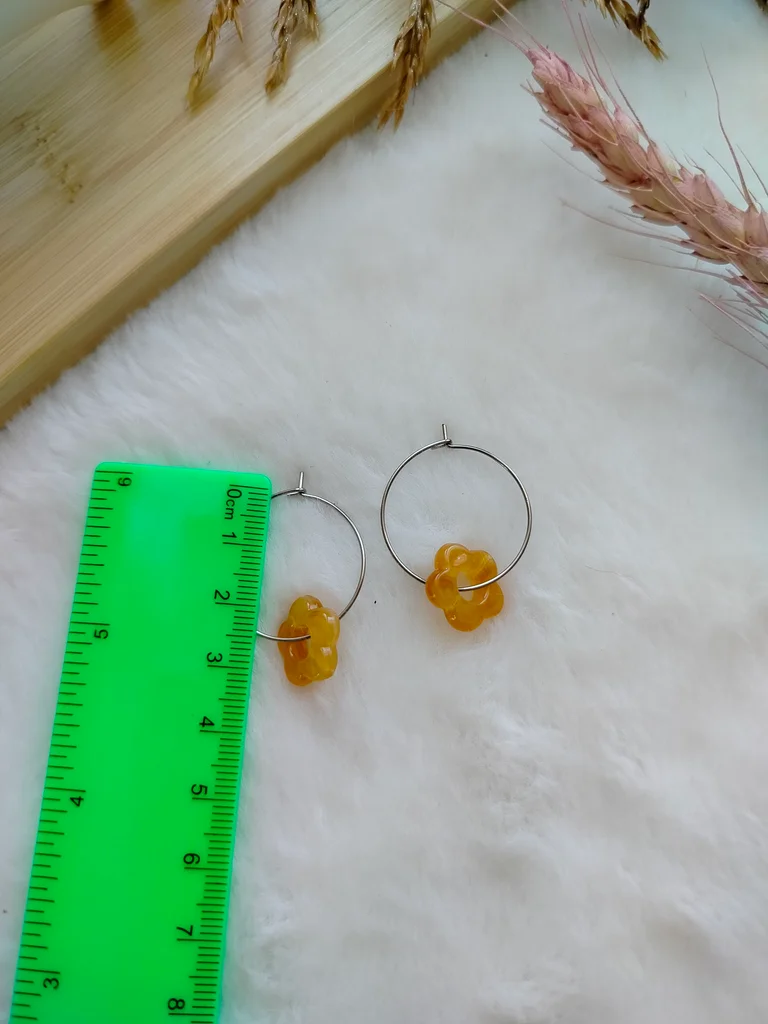 Orange flower stainless steel creole earrings – photo 3
